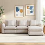 102.2" Reversible L-Shaped Sectional Sofa,4-Piece Uphostery Modular Sofa With Movable Ottoman & 3 Toss Pillows