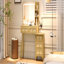 Coiffeuse de 47 po avec miroir et lumières, coiffeuse de maquillage avec 5 tiroirs et tablette de rangement, conception de tiroir en rotin, 3 modes de couleur et coiffeuse à luminosité réglable-630576669