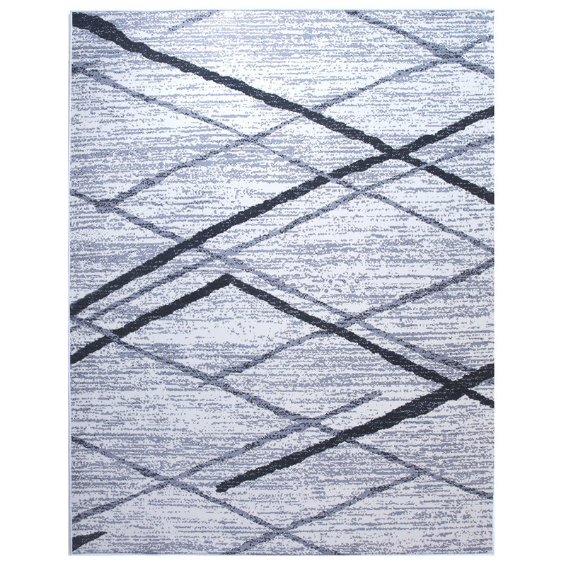 Modern Diamond Trellis Machine Washable Area Rug with Built-in Padding and Non-Slip Backing, Rectangle 4' x 6'