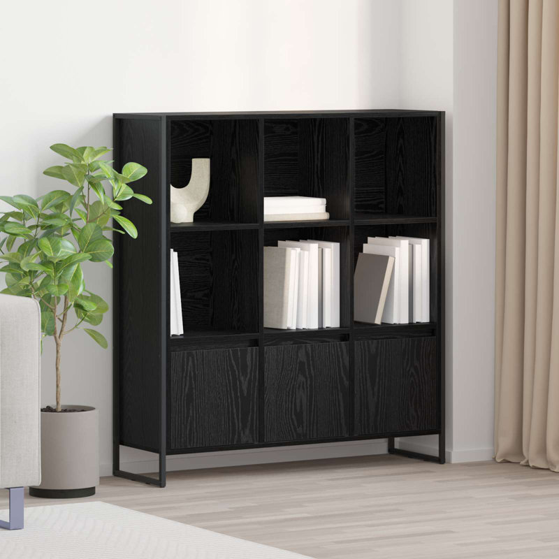 108cm H x 99.5cm W Steel Book Cabinet Bookcase, Black Oak