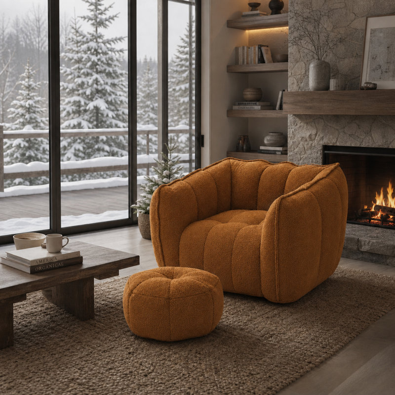 Pouf poire jaune en chenille avec repose-pieds pour adultes - Grand pouf en mousse à mémoire de forme, Jaune
