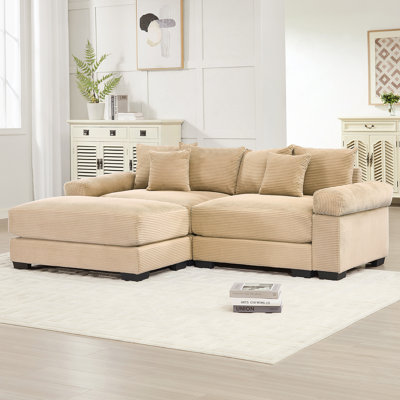 Canapé modulaire surdimensionné en forme de L 82,6 po Cloud, tissu en velours côtelé doux, avec méridienne, accoudoirs larges à assise profonde, conception ergonomique, 6 coussins décoratifs, assemblage facile, pour les salons, les salons, les chameaux