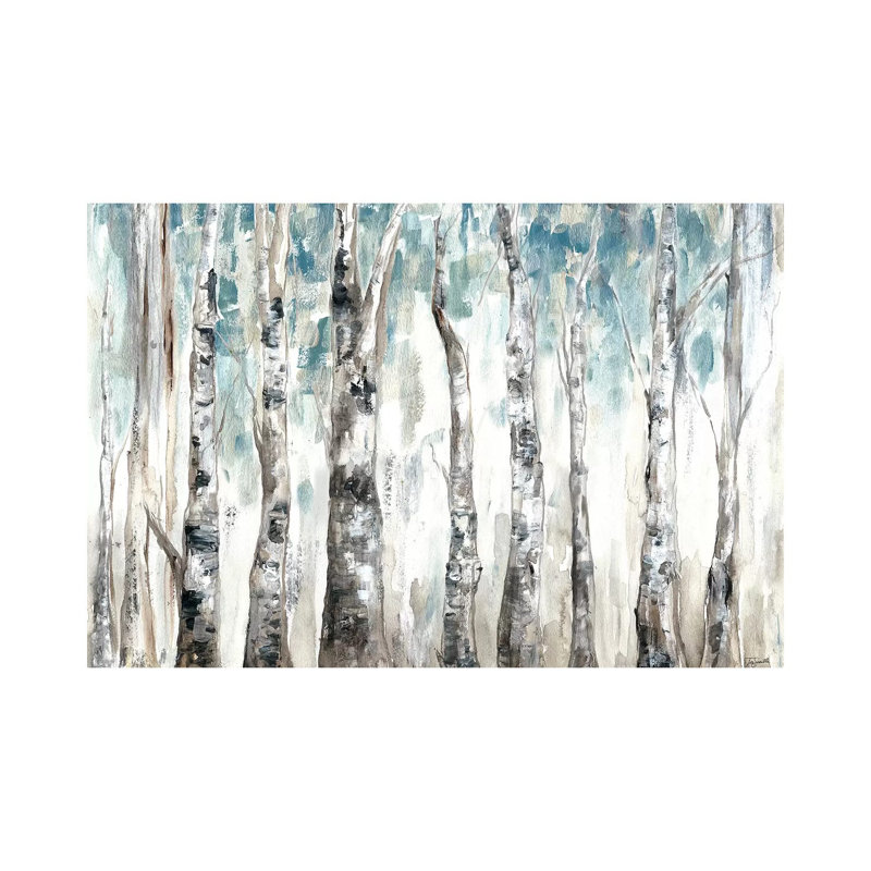 Winter Aspen Trunks Blue by Tre Sorelle Studios - Wrapped Canvas Painting, 101.6 cm H x 66.04 cm W x 3.175 cm D