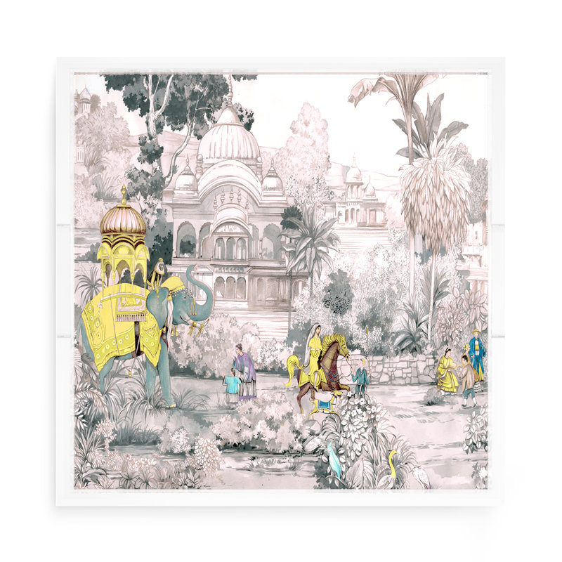 Indian Scene Yellow Acrylic Square Decorative Tray, 18"W x 18"D x 2"H