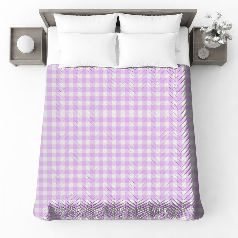 Purple White Gingham Quilted Bedspread All Sizes, King
