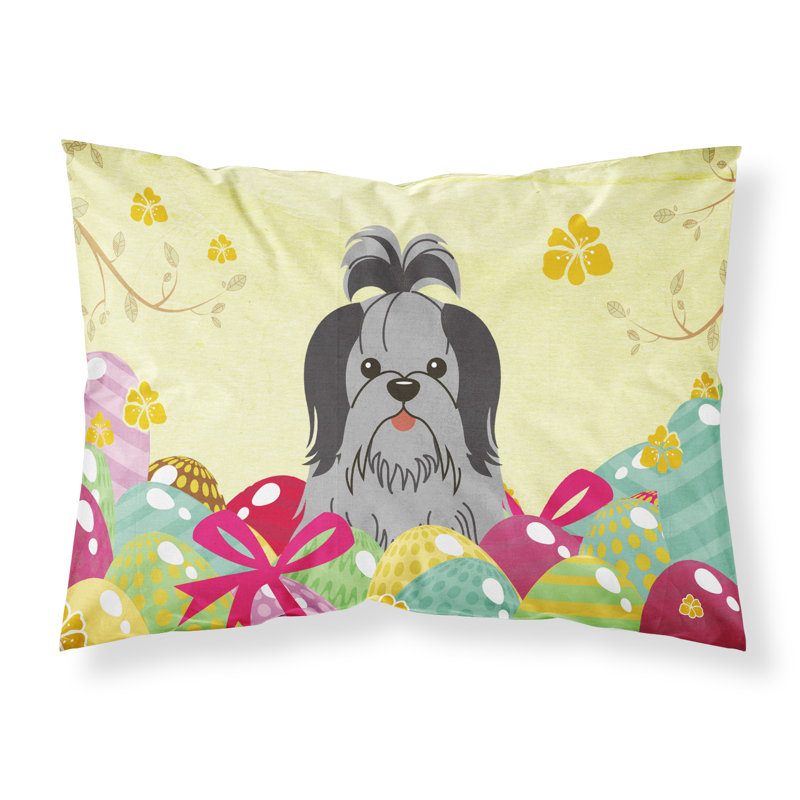 Taie d’oreiller œufs de pâques, Shih Tzu noir et argenté