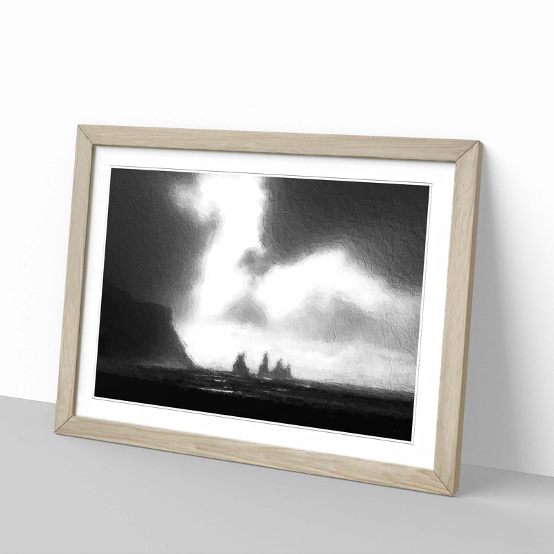 Rock Formations in Vik Iceland - Picture Frame Painting Print, 27cm H x 36cm W x 2cm D, Oak Framed