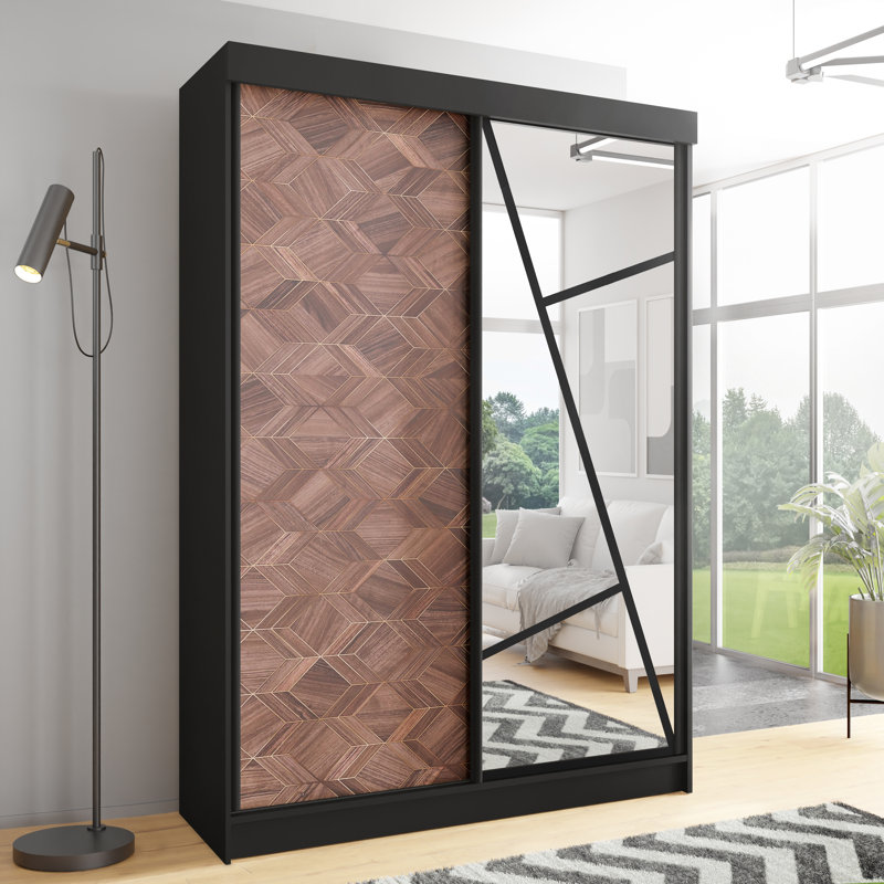 Cecillia 2 Door Wardrobe, 205cm H x 140cm W x 60cm D, Brown/Black
