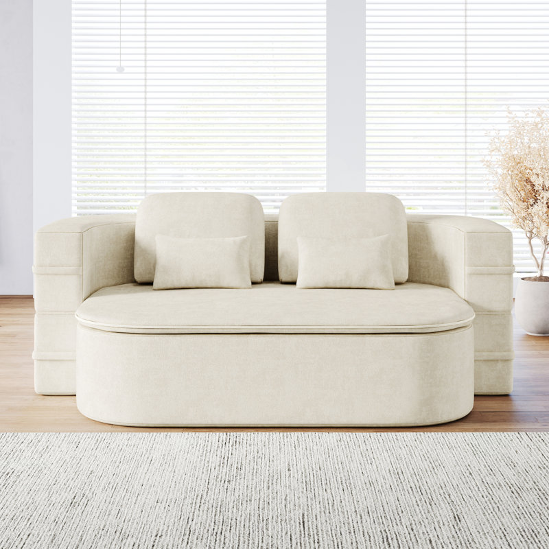 Canapé-lit 75 po 2-en-1 pliable pour le salon, Chenille beige
