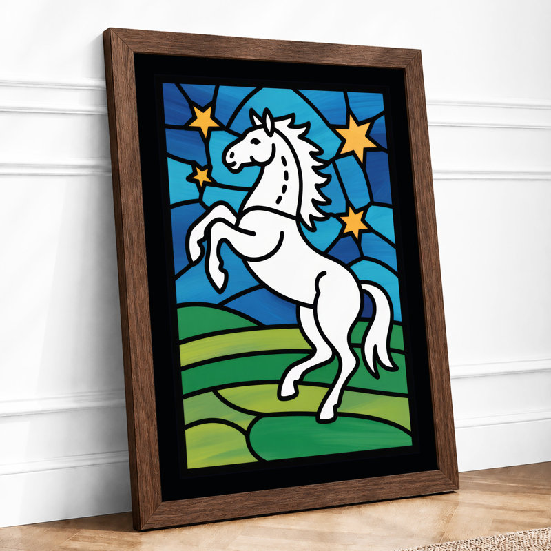 Rearing Horse Under Stars Retro - Framed Print, A1 - 84.1 x 59.4 cm, Walnut