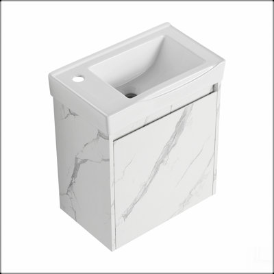 Ensemble de meuble-lavabo mural 20 po avec lavabo en céramique, armoire de rangement avec portes, ensemble d'armoire de salle de bain