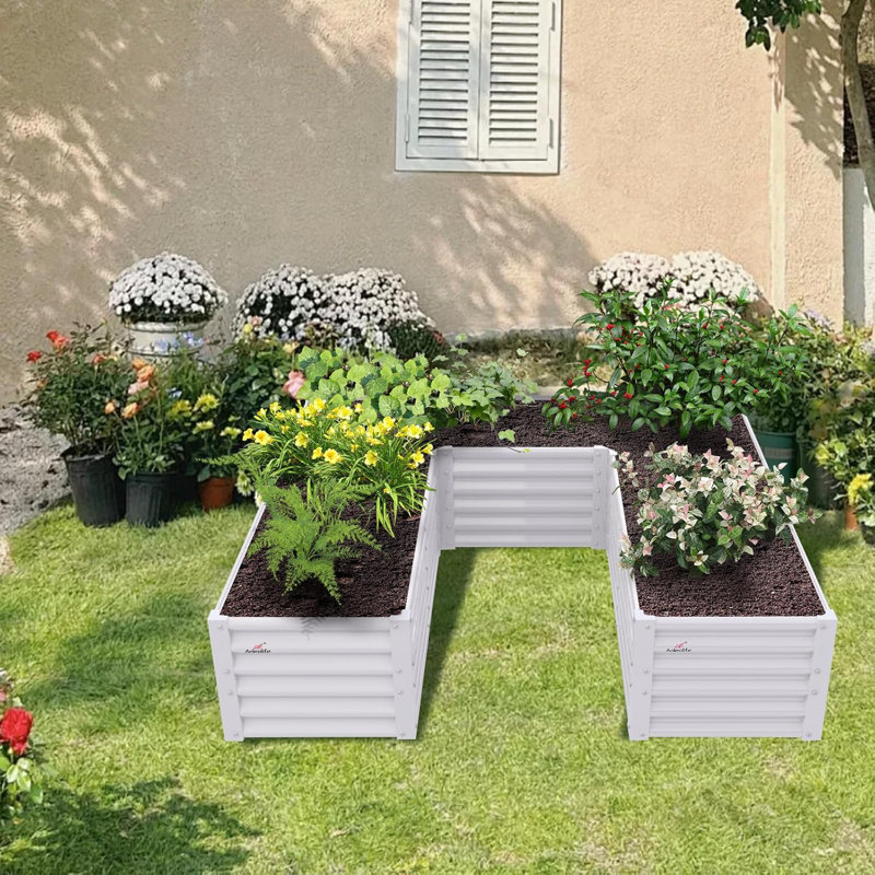 U-Shaped Galvanized Raised Garden Beds Outdoor,6X6X1.5Ft Large Metal Planter Box, White