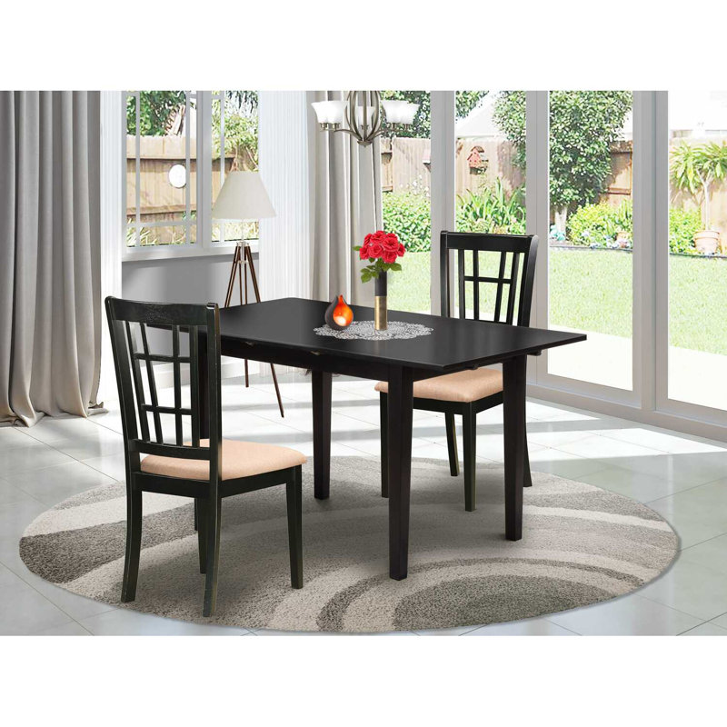 Ensemble de table de salle à manger noire, 3 pièces: 1 table, 2 chaises
