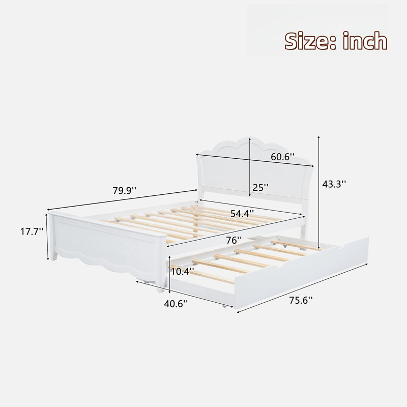 Lit plateforme en bois avec lit gigogne simple, Blanc