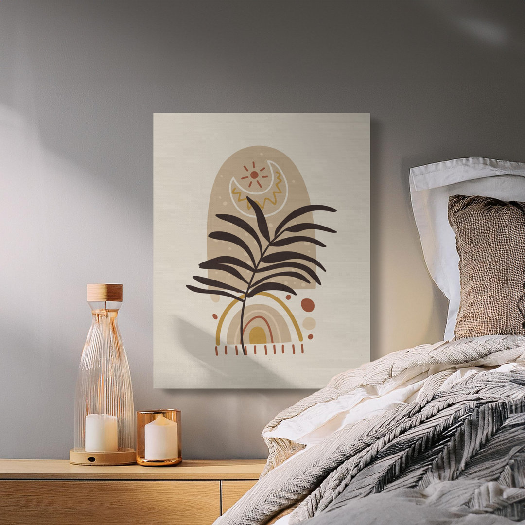 Boho Palm Canvas Wall Art, Abstract Rainbow Print, Gallery Wrapped Canvas, Ready to Hang, Neutral Tone Canvas Art, Modern Home Decor