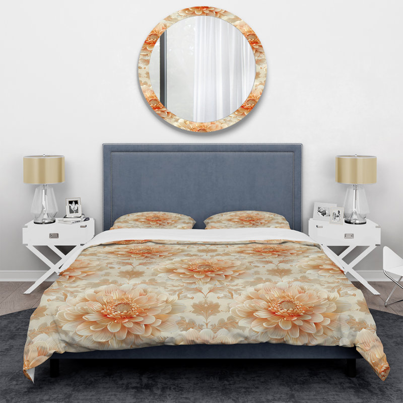 Ensemble de housse de couette moderne White Gold Flower Elegance II, Housse de couette pour grand lit et 2 taies décor