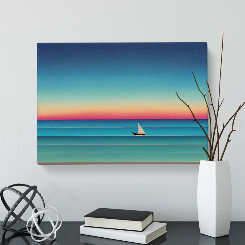 Boat On A Striped Ocean - Wrapped Canvas Painting, 50cm H x 76cm W x 3cm D