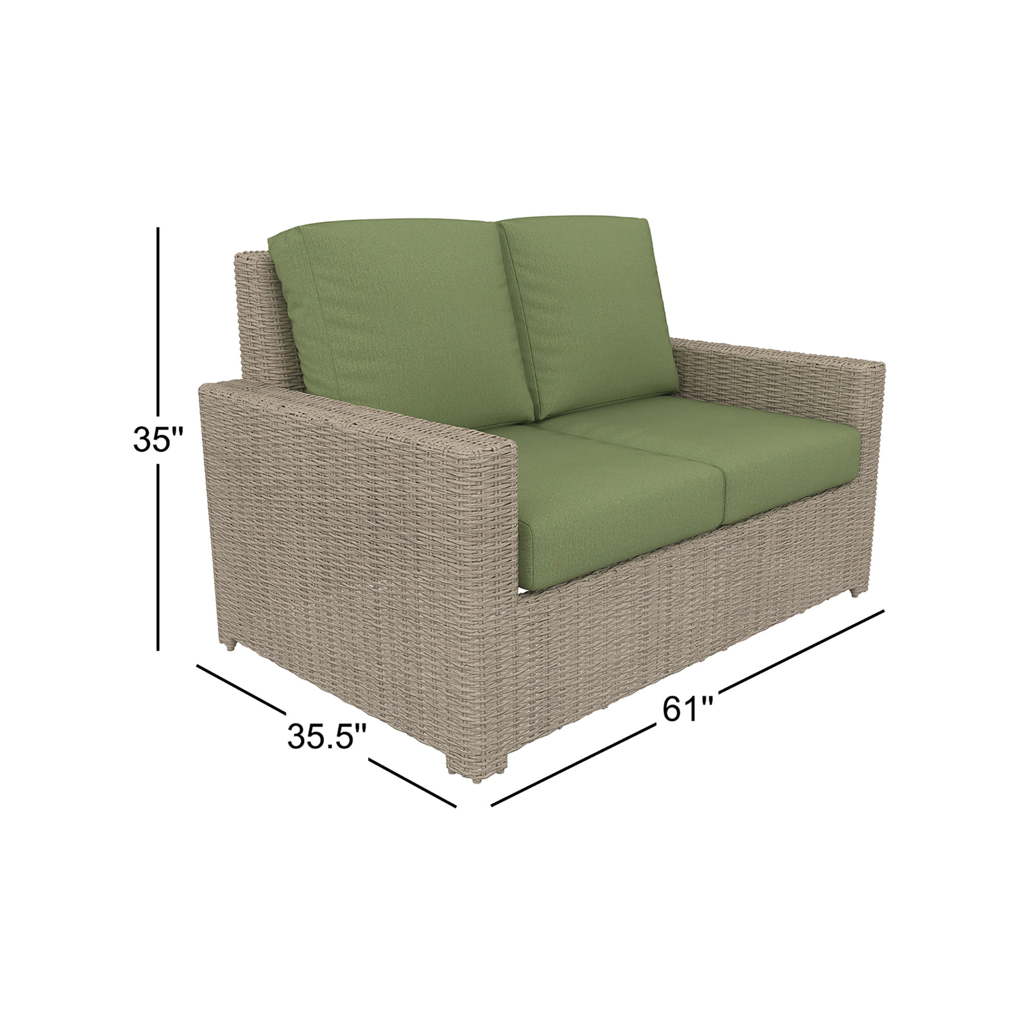 Outdoor Loveseat With Sunbrella Cushions, Canvas Fern