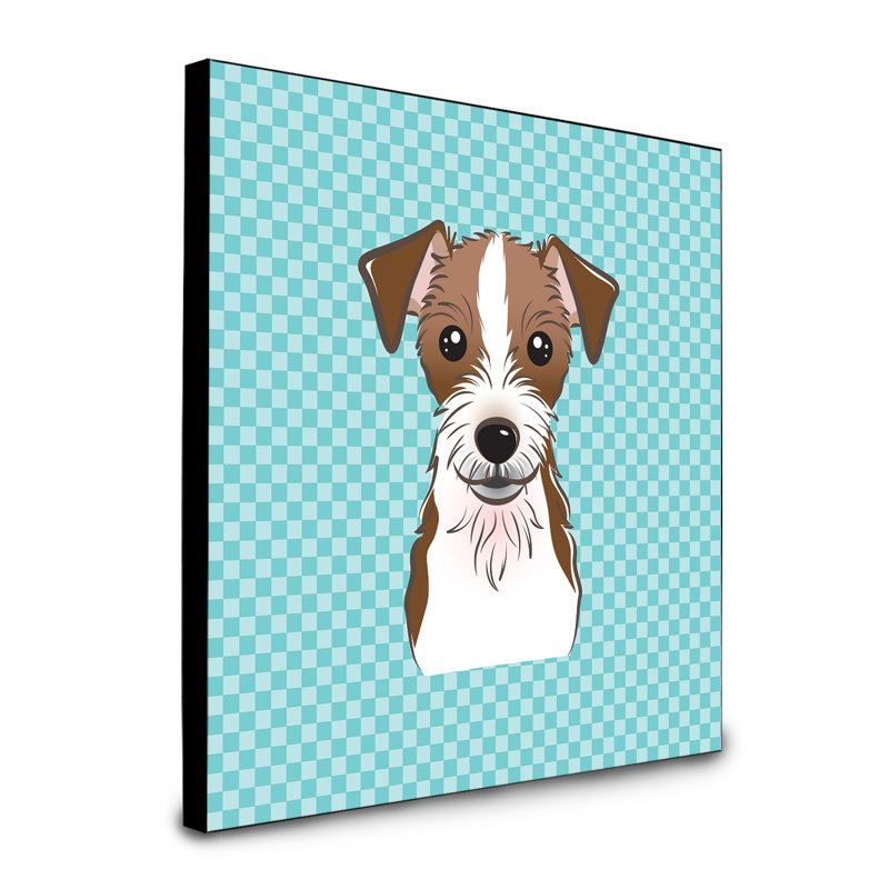 Panneau mural d’art Dungorbery, bleu, Jack Russell terrier brun