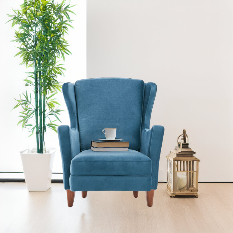 Fauteuil à oreilles Beech, Velours de polyester turquoise