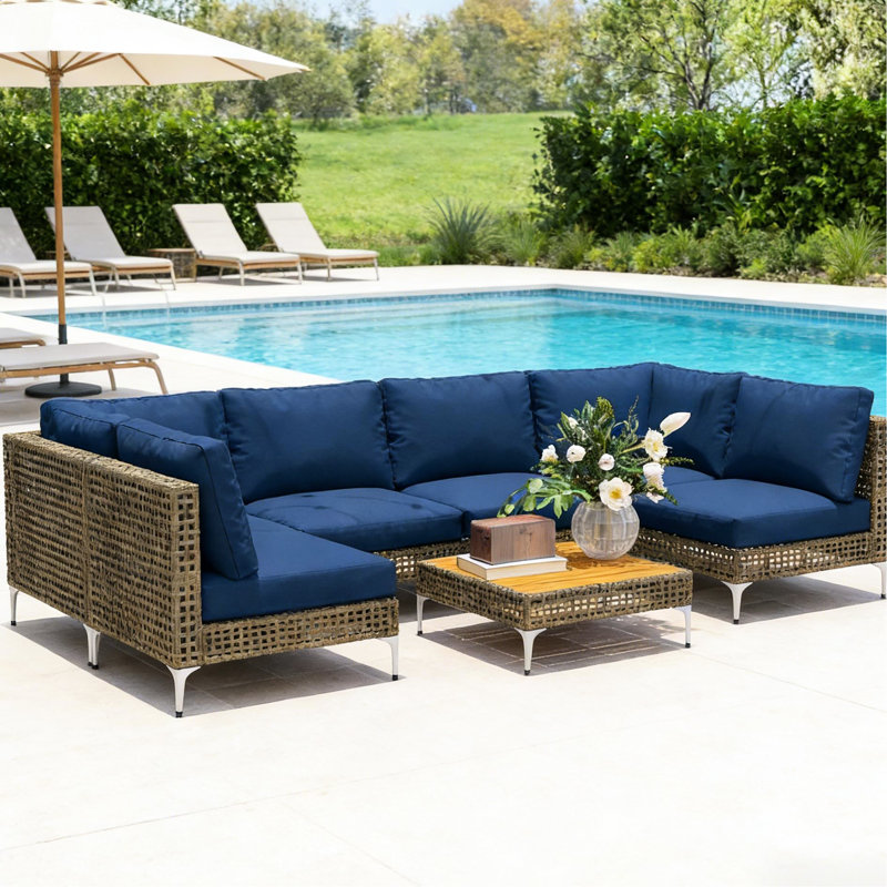 Ensemble de mobilier de patio modulaire de 7 pièces avec assises confortables et charme naturel du bois