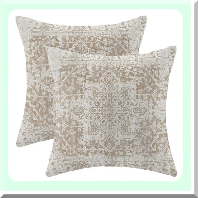 Ethnic Linen Boho Pillow Covers Set - Carpet Pattern Decorative Throw Pillows - Farmhouse Cushion Covers for Sofa Couch Outdoor Decor - Pack of 2