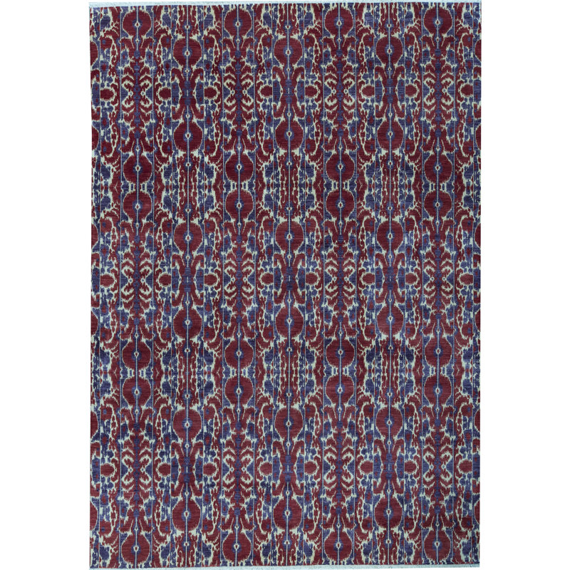 Tapis rouge et bleu noué à la main de haute qualité