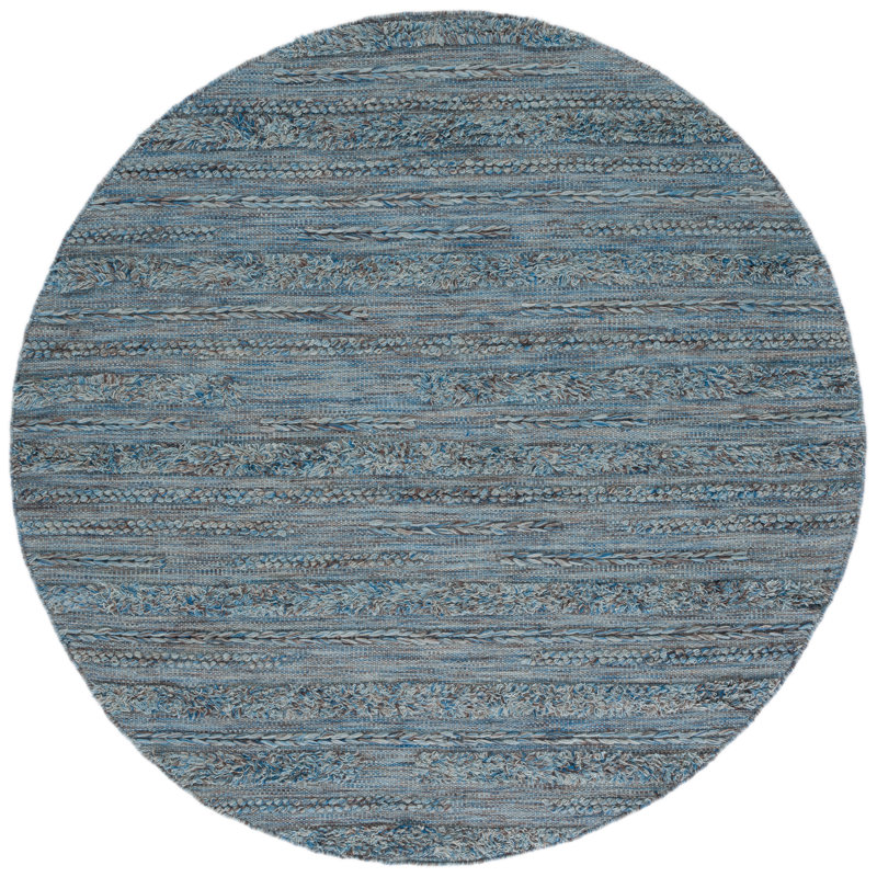 Tapis gris / bleu tissé à plat à la main Hartzler, Rond 6 pi