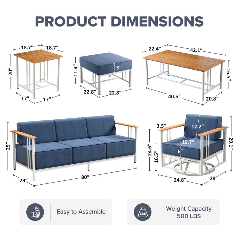 Ensemble de conversation pour patio 8 pièces, Blue, White