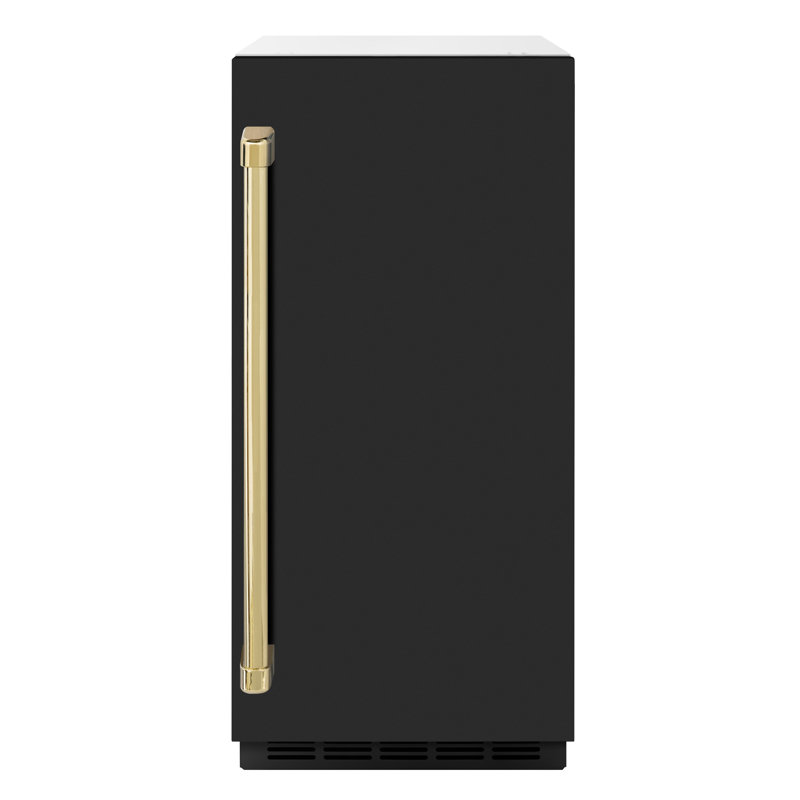 ZLINE Autograph 15 inch Touchstone White Matte Gourmet Ice Maker w/ Bronze Handle, Black Matte/Polished Gold