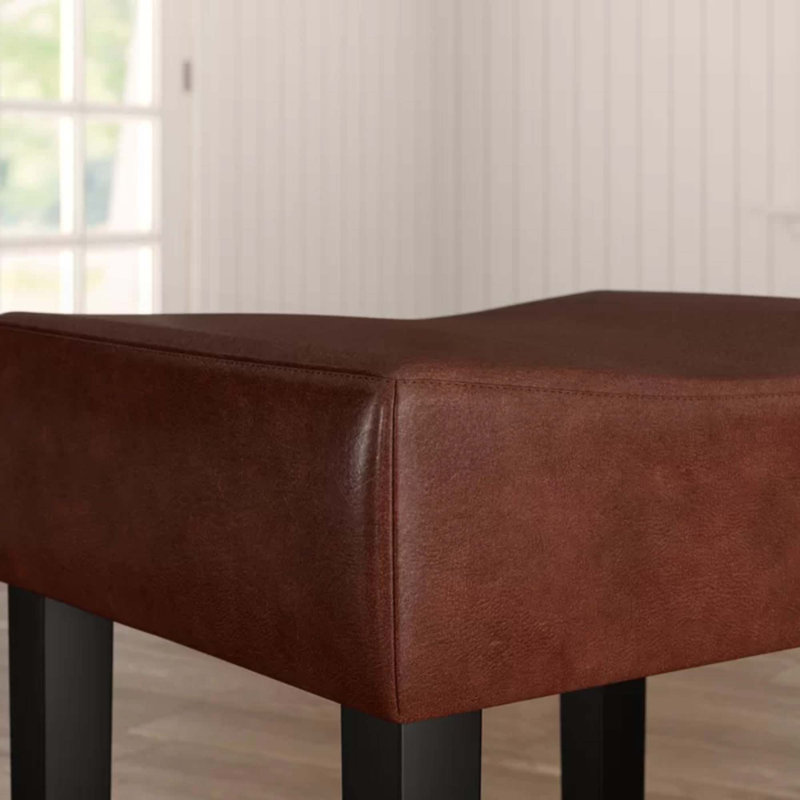Set of 2,Backless Leather Barstool, Brown, Counter Stool (26.75" Seat Height)