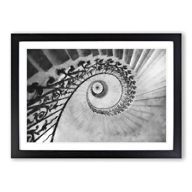 Spiral Staircase - Picture Frame Painting Print, 62cm H x 87cm W x 2cm D, Black Framed