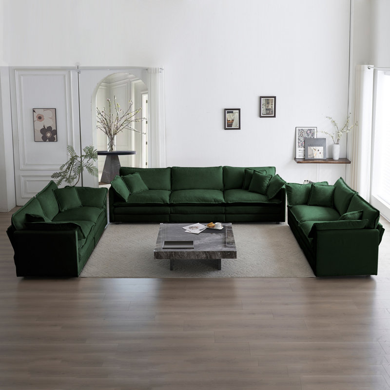 Ensemble de canapé en chenille à assise profonde, canapé moderne pour le salon et le bureau, Chenille verte