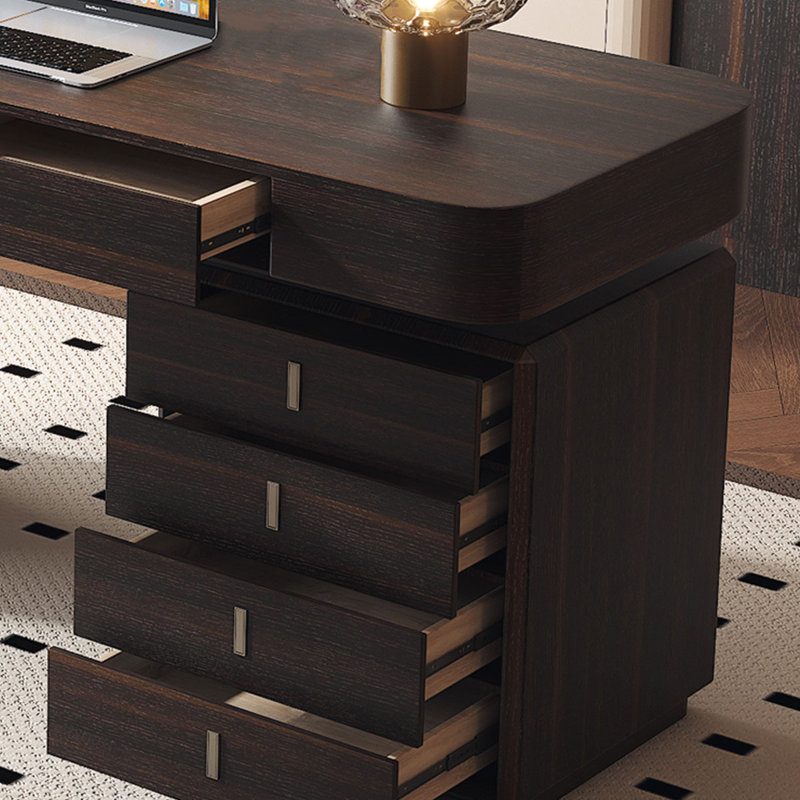 62.99" Nut-brown Rectangular Solid + Manufactured Wood with 6 drawers desk, 29.53" H x 55.12" W x 23.62" D