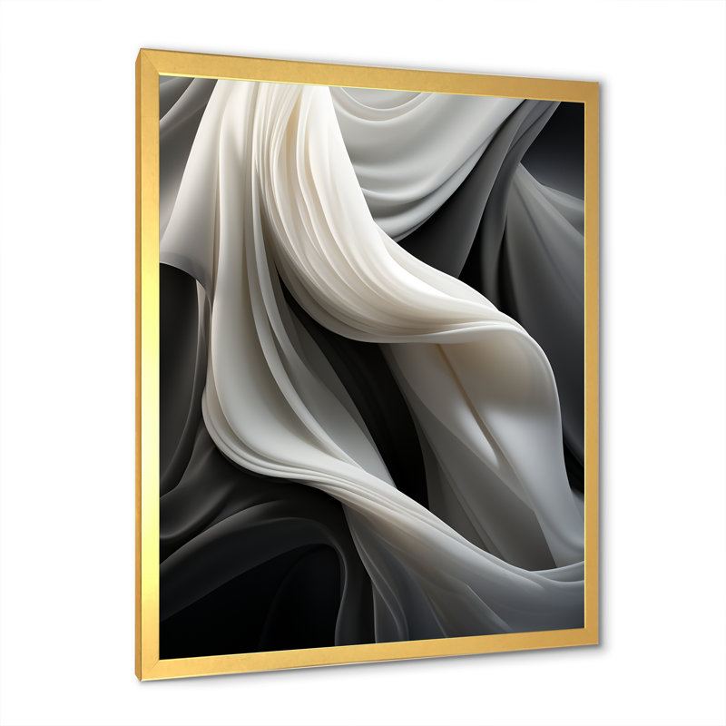 Gris, apaisant, ombres III, art mural abstrait, Cadre doré simple, H 44 po x l 34 po x P 1,5 po