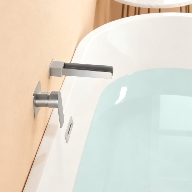 Wall Mounted Tub Faucet with Single Handle, Bathroom Waterfall Tub Filler, Brushed Nickel