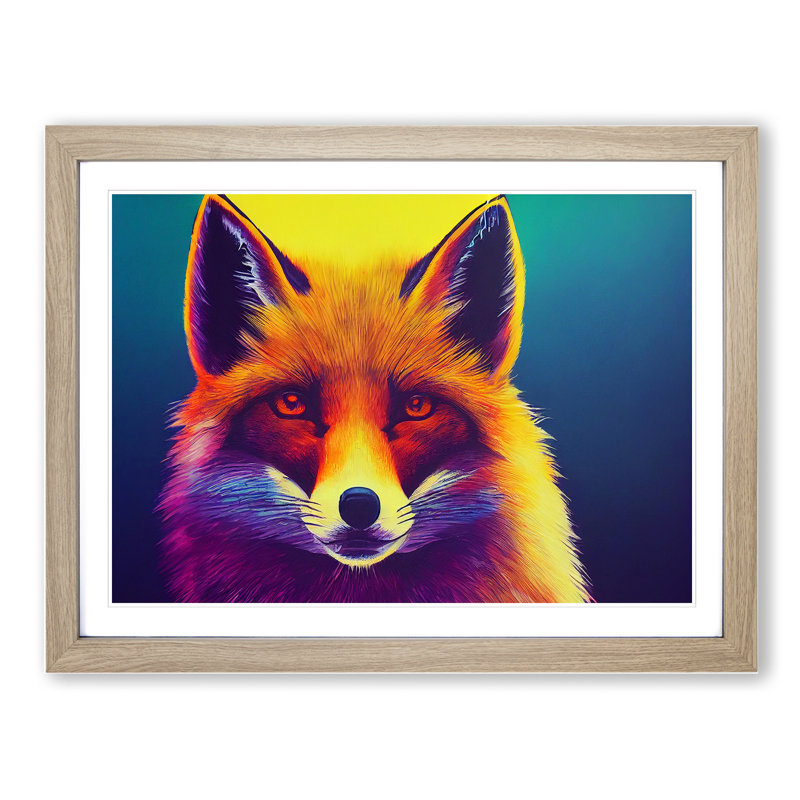 Fox Vol.2 - Single Picture Frame Print, 46cm H x 64cm W x 2cm D, Oak Framed