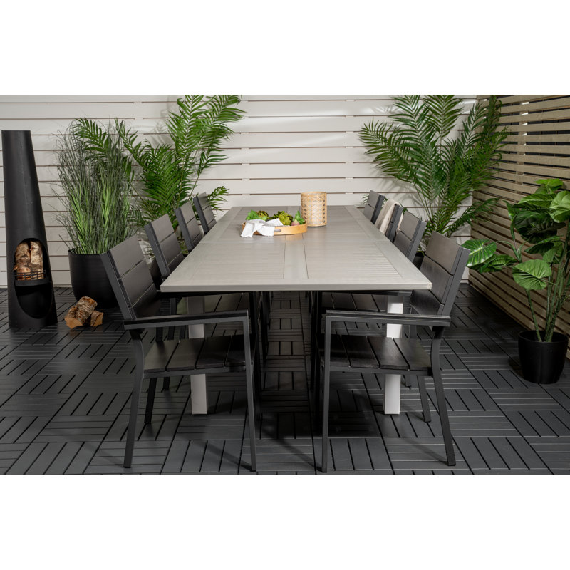 Jayesh 8 - Person Patio Dining Set with Extendable Rectangular Table, Black