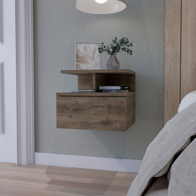 Floating Nightstand With 2-Tier Shelf And 1-Drawer