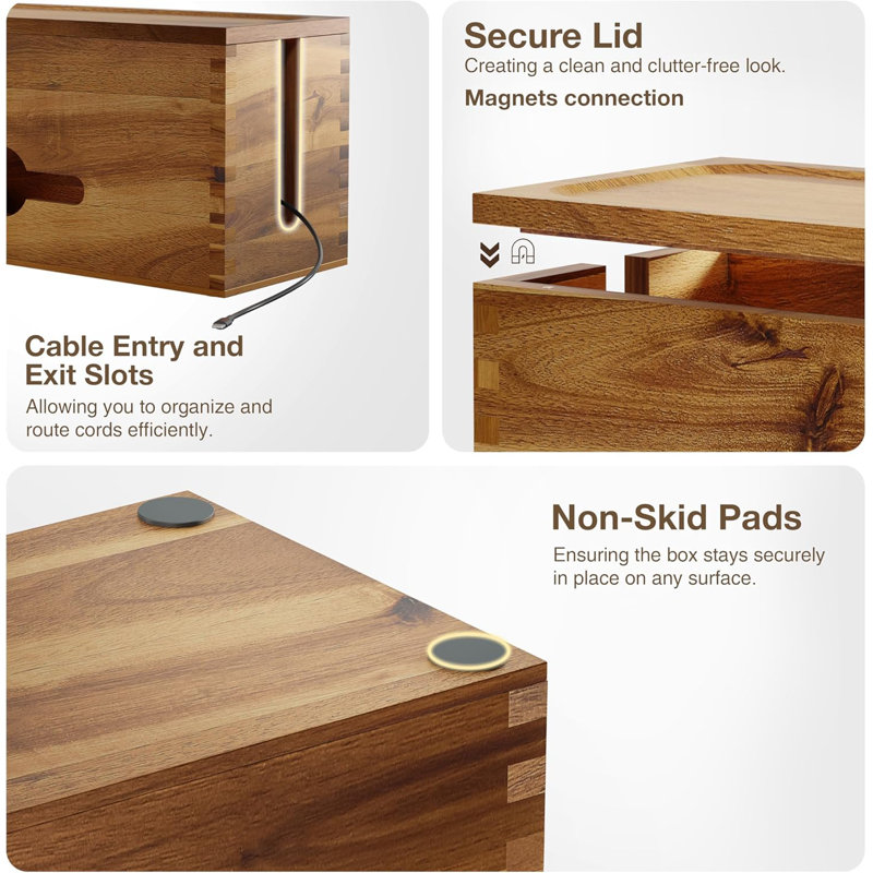 Wooden Cable Organizer Box For Electrical Hiding Cord Management - Power Strip Box Hider Cable Storage Box For Office, Router Wires, Under Desk Cord