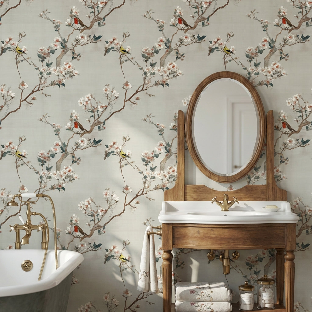 Lark Manor™ Floral Wallpaper Birds Vintage Wall Mural | Wayfair