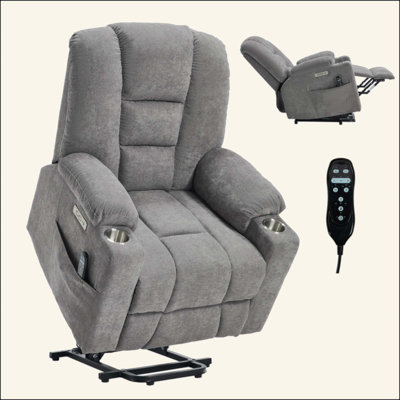 Fauteuil inclinable Power Lift avec massage et chaleur pour personnes âgées, fauteuils inclinables larges, mécanisme de mouvement robuste avec ports USB et de type C, 2 porte-gobelets en acier