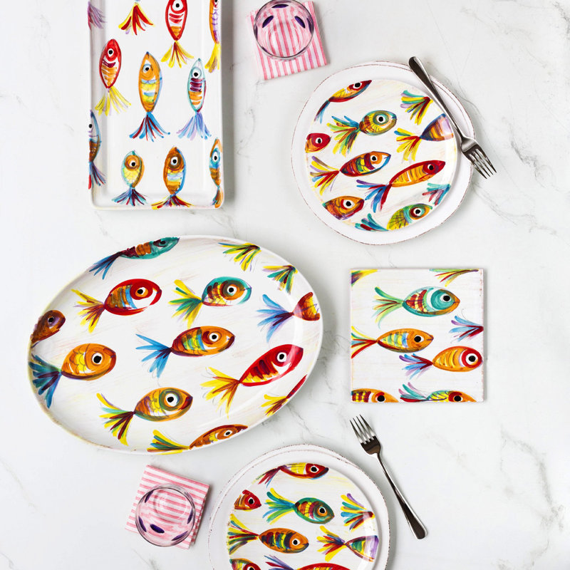 VIETRI Pesci Colorati Terra Bianca Platter