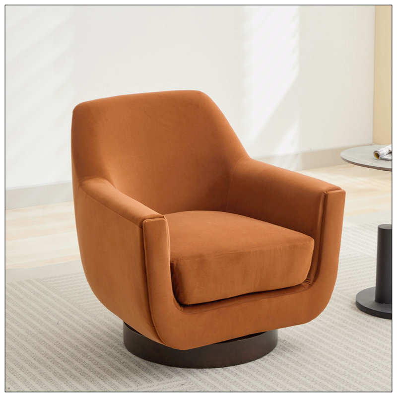 Fauteuil demi-tonneau pivotant de 30,90 po Mercersville, Velours orange brûlé