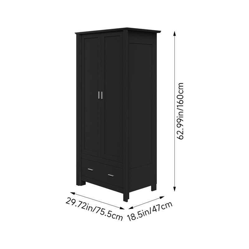 2 Door Manufactured Wood Wardrobe, Black