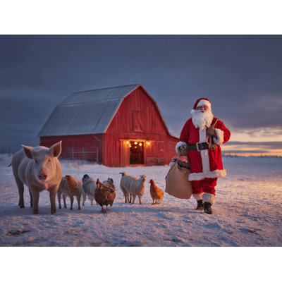 "Santa visiting Barnyard at Dusk", art mural sur toile