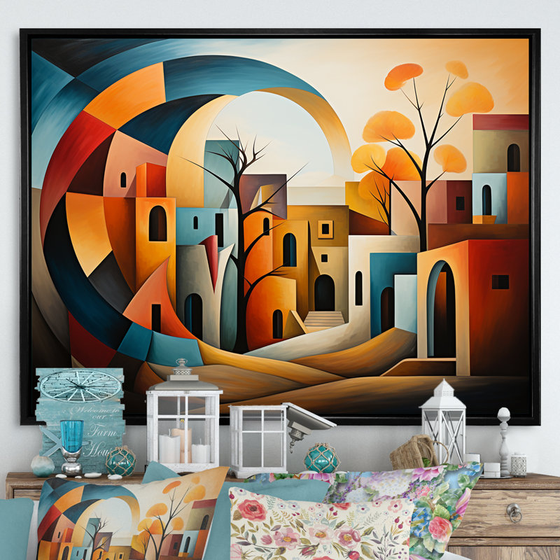 Cubes, décorations de campagne, paysage I - campagne, art mural, salon, Cadre flottant noir, H 30 po x l 40 po