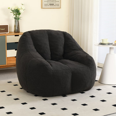 Soft Teddy Fabric Tufted Foam Bean Bag Chair Filled With Memory Sponge For Dorm, Apartment, Living Room by Trule