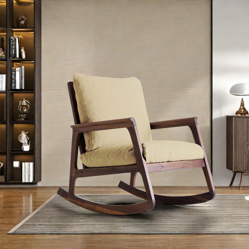 Chaise berçante en bois massif de haute qualité, Jaune