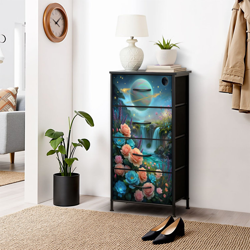 4 Drawer Dresser for Bedroom, Narrow Chest of Drawers, Wooden Top and Study Iron Frame 18"x37.5"-(WxH)